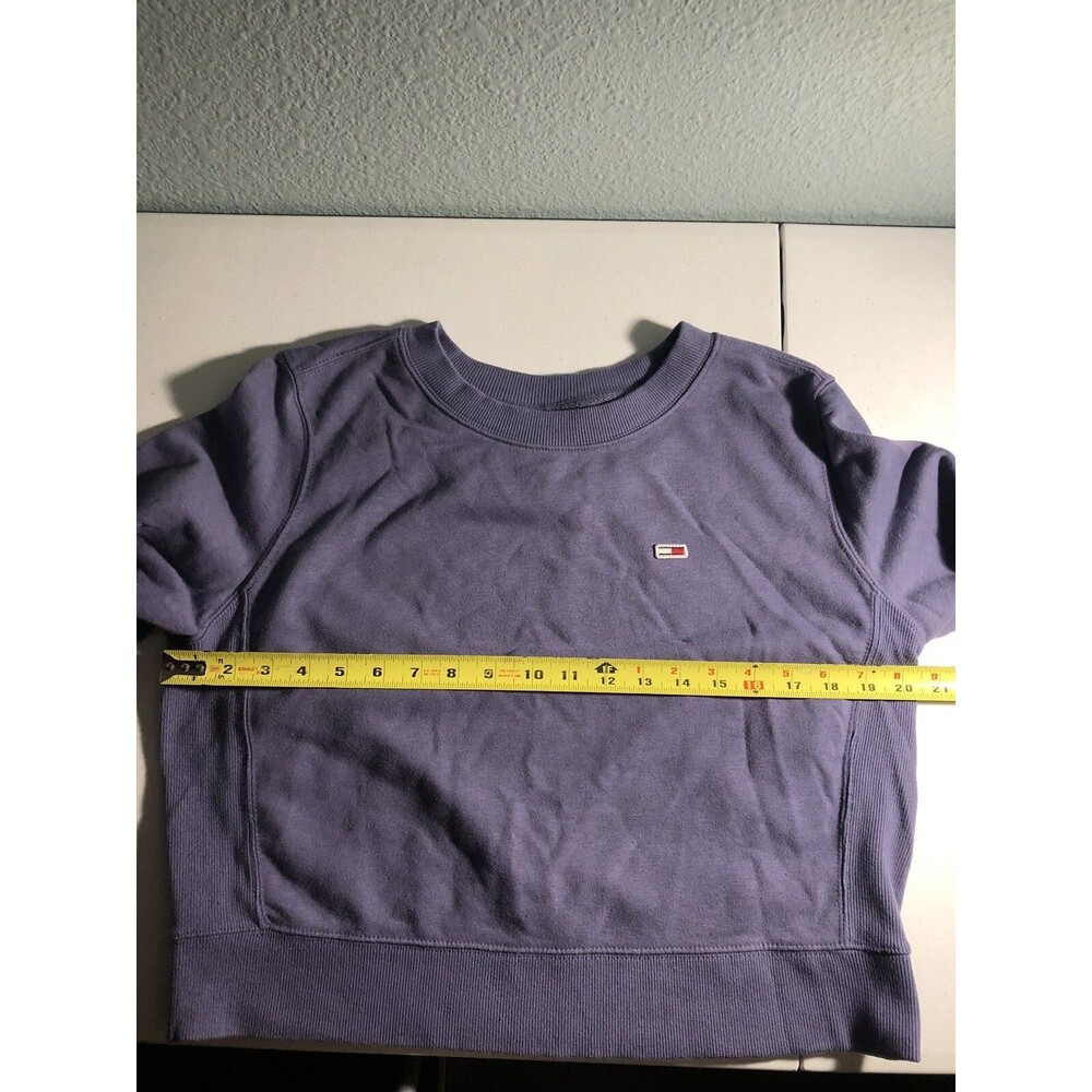 Tommy Hilfiger Sweatshirt Womens Large Purple Crewneck Logo Crop Vintage - Picture 5 of 5